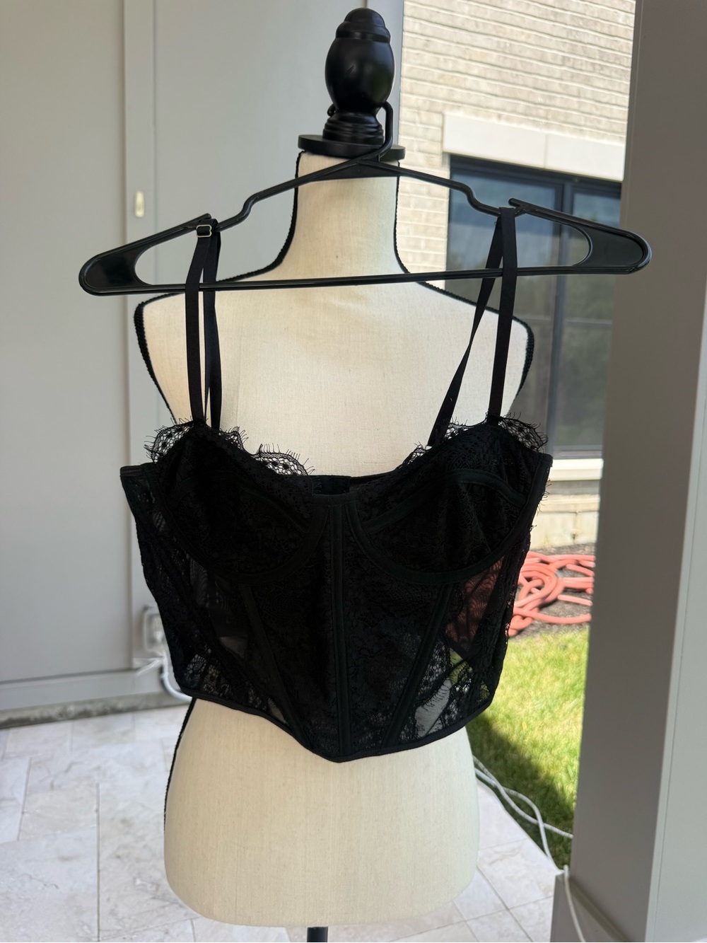 Amazon Black Lace Bustier Corset Top with Double Straps
